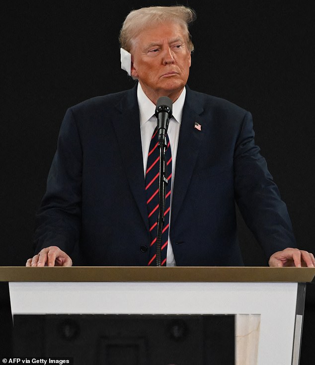 Trump was still wearing the bandage on his injured ear when he appeared at the Republican National Convention in Milwaukee on Wednesday.