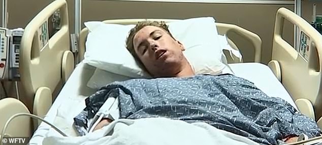 Daniel Sharkey was taken to Orlando Regional Medical Center with severe chest pain and suffered scarring on his arms from the electricity that coursed through his body.