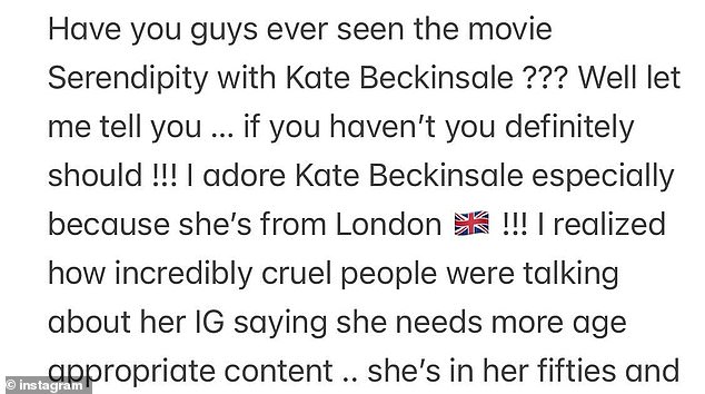 Earlier, in her lengthy post before responding to the Osbournes, Britney defended actress Kate Beckinsale after the English actress responded to trolls who criticized her for posting clips of herself dancing.