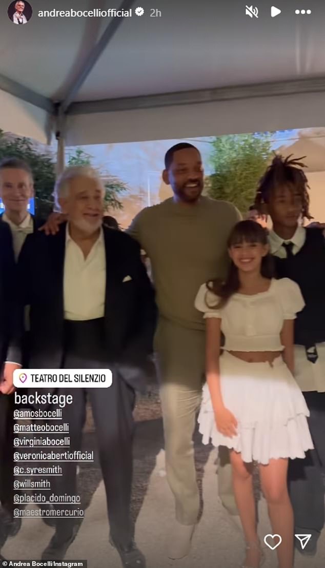 He and Jaden posted more photos in another video with Virginia Bocelli, Andrea's youngest daughter, and legendary tenor Placido Domingo.