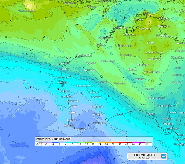 A cold air mass over south-west Western Australia will bring heavy rain, small hail, blustery winds and cold temperatures (pictured)