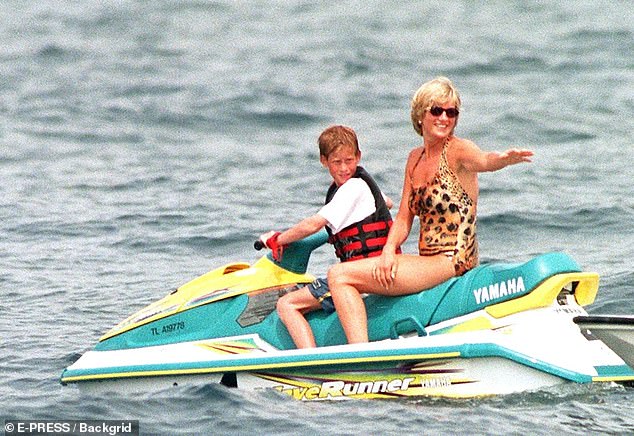 Princess Diana was accompanied on holiday in France by her sons, Princes William and Harry (above)