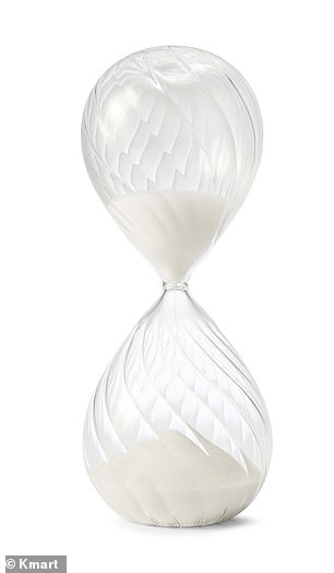 The Kmart hourglass (pictured) is also the perfect accent piece for a mantel, side table, or workspace.