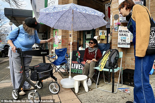 The outside of the Prime Minister's office in Marrickville, in Sydney's inner west, has been occupied by a pro-Palestine camp, preventing constituents from accessing the office.