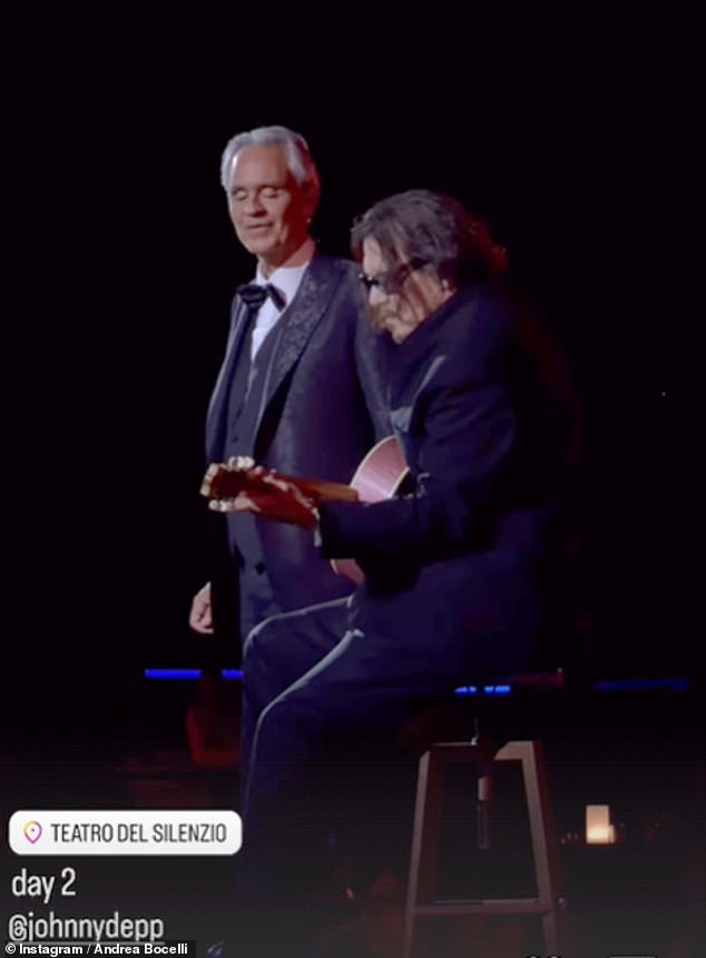 The Donnie Brasco star graced the stage alongside Maestro Bocelli at the Teatro del Silenzio, an open-air amphitheater in the town of Lajatico, Bocelli's hometown.