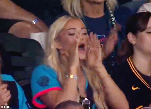 Dunne was spotted cheering on her boyfriend in the stands at Globe Life Field in Arlington, Texas.