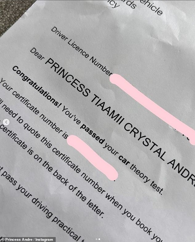 The princess proudly posted a snapshot of her confirmation letter.