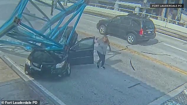 The video shows the driver jumping out of the car, miraculously unharmed, but Gemmalyn Castillo was trapped in the back until police removed her from her seat.