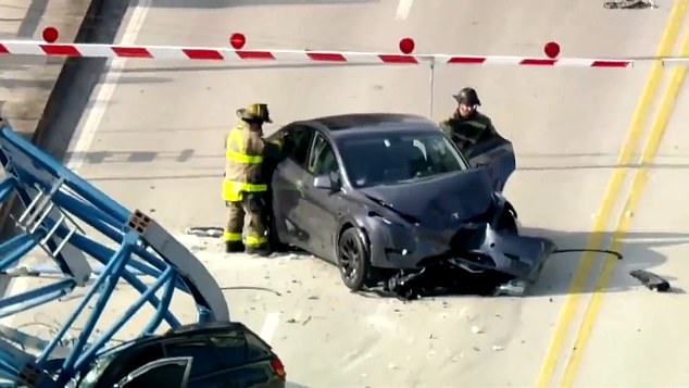 Mark Cerezin's Tesla was also hit by the tow truck as he drove behind the other Tesla, but he was unharmed.