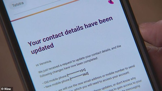 McCann's only clue that she had been hacked was an email from Telstra (pictured) warning her that her contact information had changed.