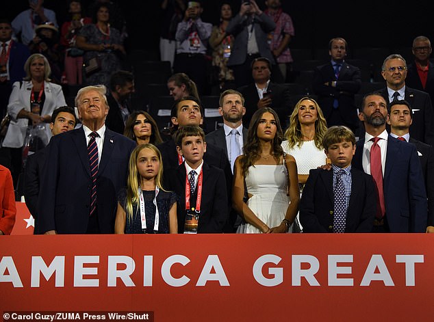 After his speech, Kai, his four siblings and his father took a seat in Trump's VIP box to watch the former president's new running mate, Sen. JD Vance, speak.