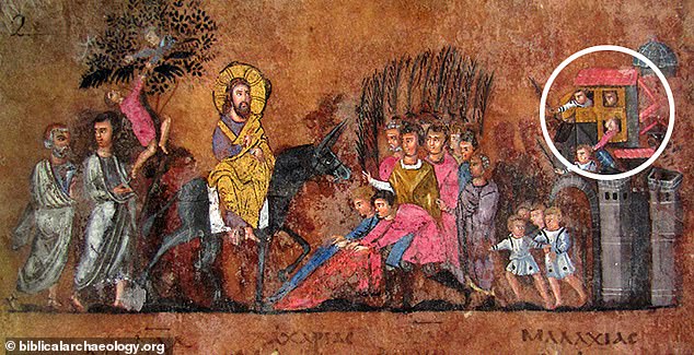 Another 6th-century BC drawing from a Gospel manuscript shows Jesus entering Jerusalem on a donkey, and the gate he is approaching appears to be in the city's southern wall (pictured).