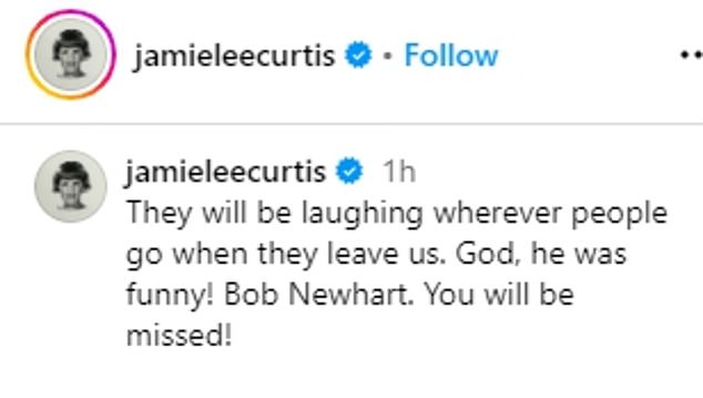 Actress Jamie Lee Curtis said in an Instagram post: 'They'll be laughing wherever people go when they leave us.'