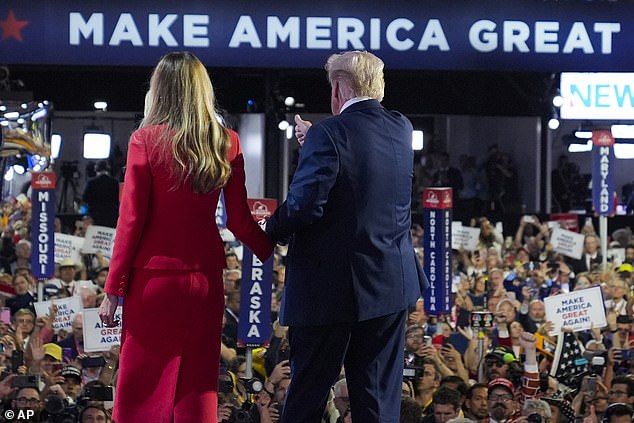 Donald Trump takes the stage with former first lady Melania Trump