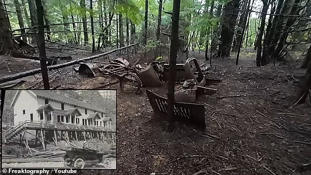 As he wanders, the filmmaker finds remnants of past inhabitants, including rusty bed frames and even an old car.