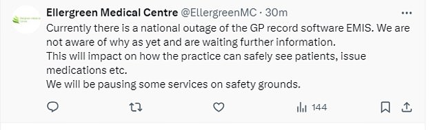 Ellergreen Medical Centre, an NHS GP practice in Liverpool, was another to report problems and said it would need to pause some services for safety reasons.