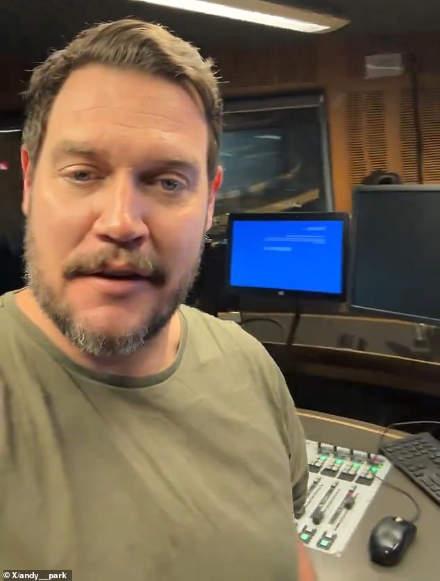 Radio National Drive host Andy Park posted this video of himself in a radio studio with blank screens.