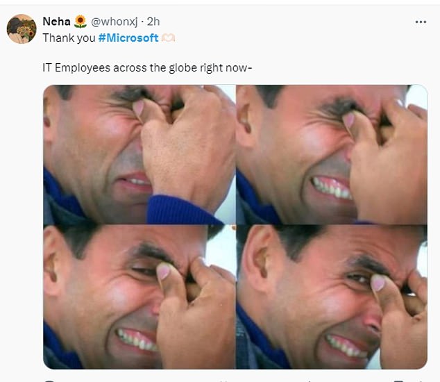 A meme shows IT employees scratching their heads and grimacing amid the crisis