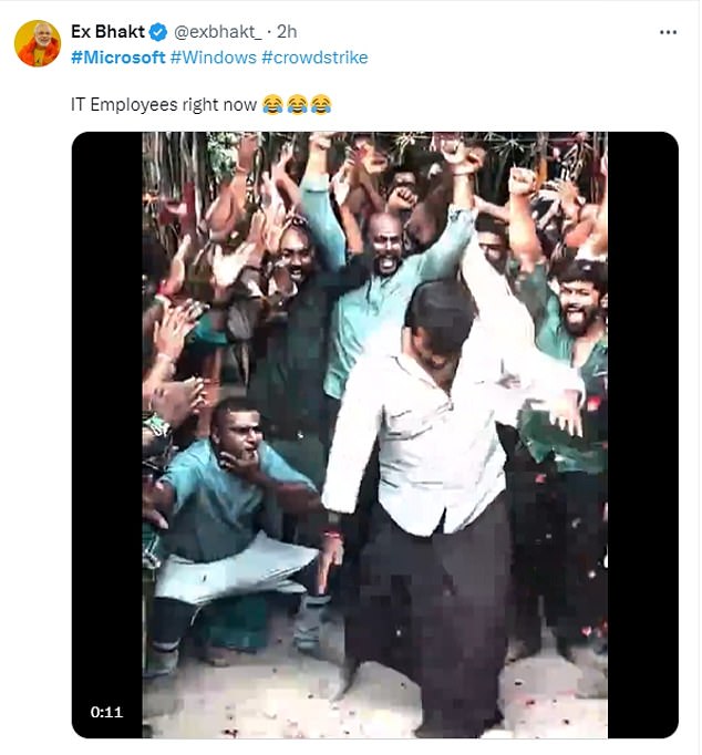 A meme shared online shows people surrounding a man being stoned, meant to represent IT employees.