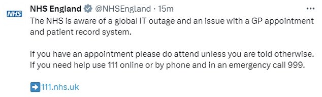 NHS England has asked patients not to attend appointments unless told otherwise due to issues with the appointment and patient registration system.