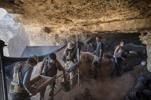 The team found several ancient textiles in the cave, but only one was dyed with the biblical color.