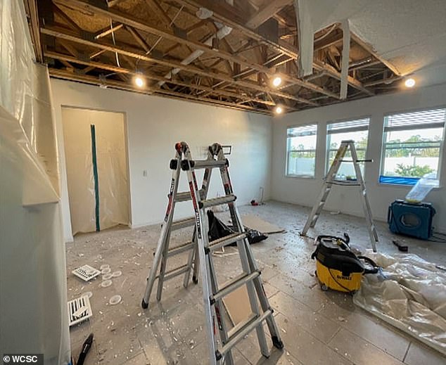 He had to rip out ceiling and wall panels in an attempt to combat the mold in the house.