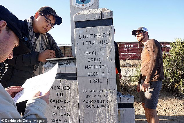 Backpackers check in at the southern terminal along the U.S.-Mexico border in Campo, California