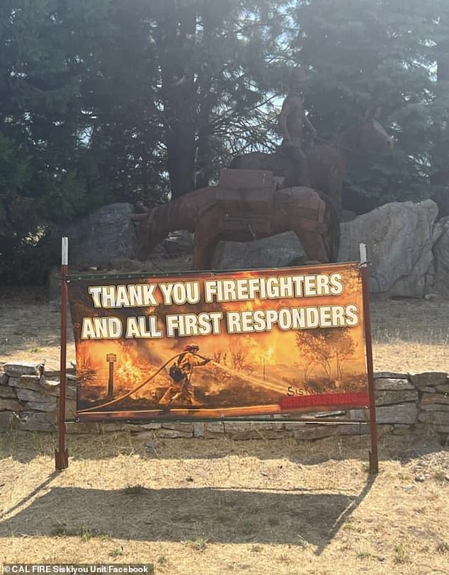 Residents of Etna have put up posters to thank the firefighters for their service.