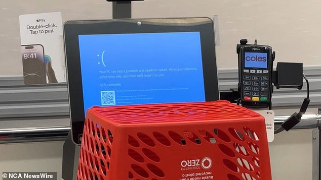 Coles supermarket checkout machines were among the IT equipment that was down due to the global service disruption. Photo: X