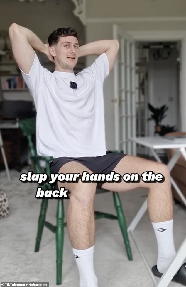 Adam goes on to demonstrate three stretches that workers can do without leaving their desk.