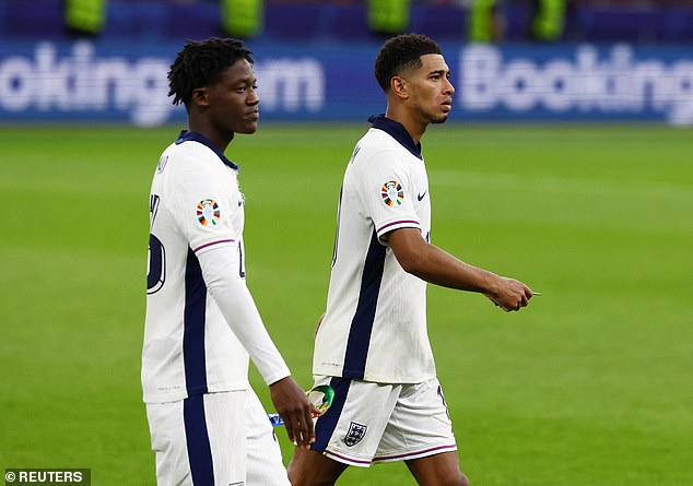 England's Jude Bellingham and Kobbie Mainoo look dejected after the final