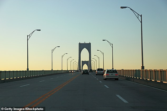 Rhode Island, California, Virginia and South Dakota are next as the states with the lowest road rage. Pictured: Newport Bridge in Rhode Island