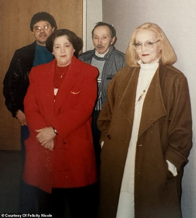 Felicity's parents married when they were 16 after her mother became pregnant and they moved in with her grandparents. Pictured are Felicity's father (back left), her father (back right), her grandmother (front left) and her mother (front right).