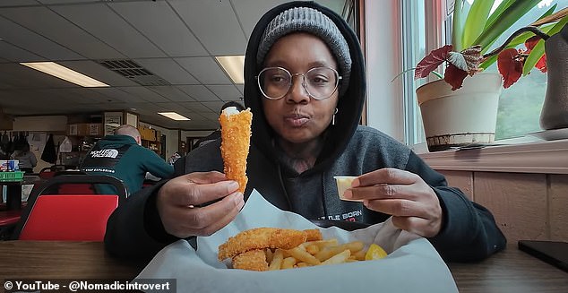 After hearing it's the best place to eat in town, the YouTuber opts for the fish and chips and halibut, which costs $23.95.