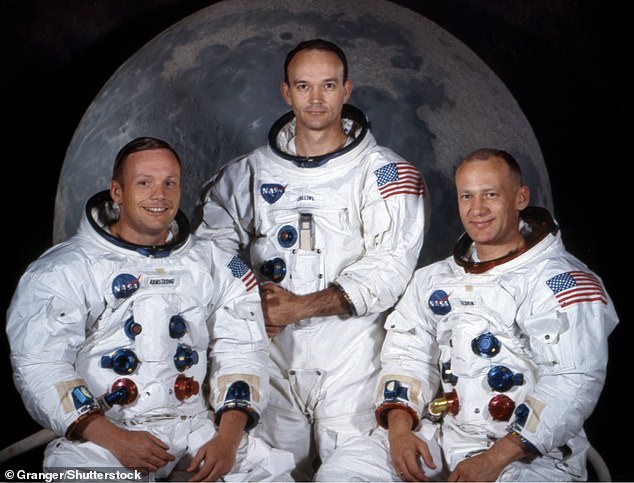 The Apollo 11 crew included (from left) Commander Neil Armstrong, 38, Edwin 'Buzz' Aldrin, 39, the pilot of the Eagle, and former test pilot Michael Collins, 38, whose job was to navigate and remain aboard the command module.