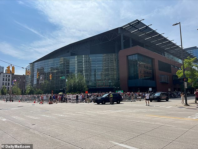 Attendees lined up outside the Van Andel Arena in Grand Rapids to hear Trump speak on Saturday. Some told DailyMail.com they arrived in the early hours of the morning to ensure they could get in.