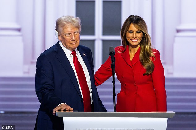 Republican presidential candidate Donald Trump and former first lady Melania Trump at the end of his convention speech on Thursday in Milwaukee, Wisconsin.