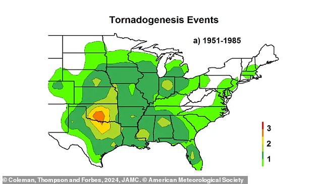 Scientists noted that between 1951 and 1985, the natural disaster was concentrated mainly in the central plains.