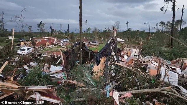 Aerial images captured after the sun rose showed the extent of the damage to homes and cars in Mississippi.