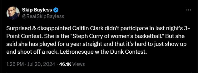 The 71-year-old NBA analyst even described Clark as the 