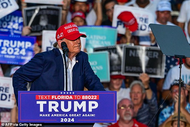 Former U.S. President and Republican presidential candidate Donald Trump speaks during a rally in Doral, Florida, on July 9.