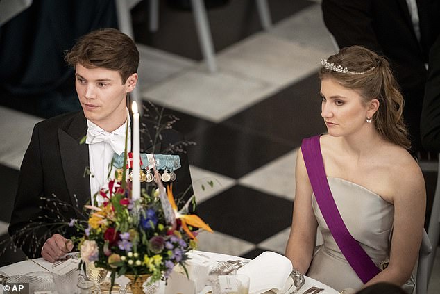 Count Felix, left, and Princess Elisabeth of Belgium attend the gala dinner for Prince Christian's 18th birthday in 2023