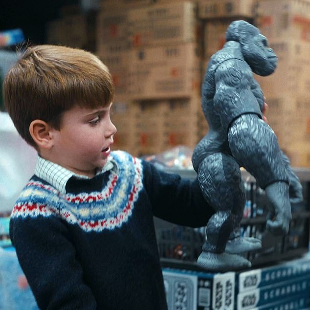 Louis is particularly fond of a King Kong action figure. The prince is wearing a cosy Fair Isle jumper from one of this mum's favourite brands, Brora.