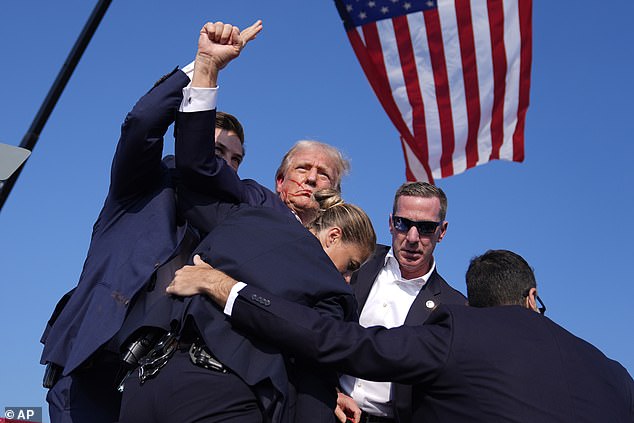 The former US president (pictured) miraculously survived after a would-be assassin opened fire at a rally in Butler, in the US state of Pennsylvania, on July 14.