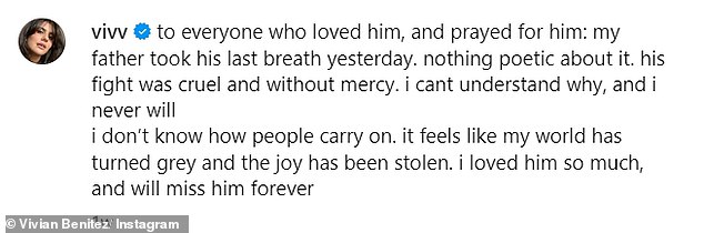 Vivian recently revealed last week that she was heartbroken over her father's tragic death.