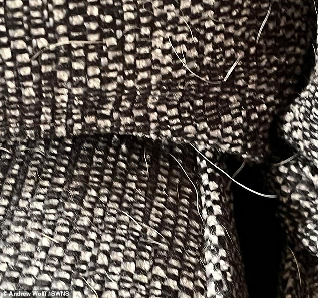 Pictured: what appears to be dog hair on the sofa purchased by Mr Wolff