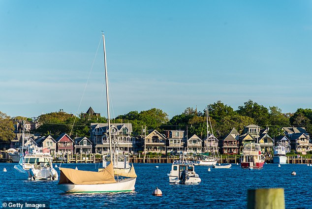 Several sailboats and motorboats moored in Oak Bluffs Harbor ahead of the season on Martha's Vineyard