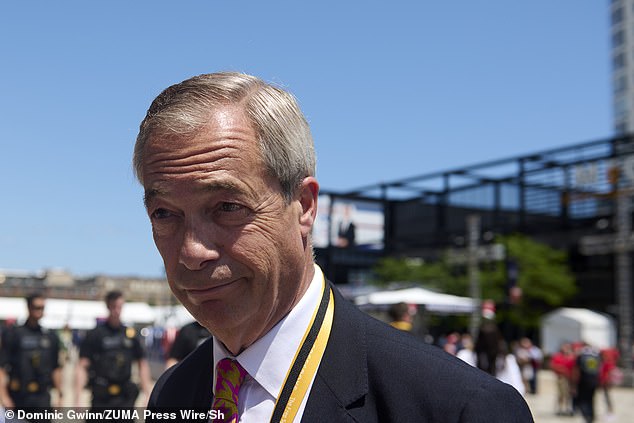 Right-wing MP Nigel Farage (pictured) took to X to gloat over Biden's withdrawal