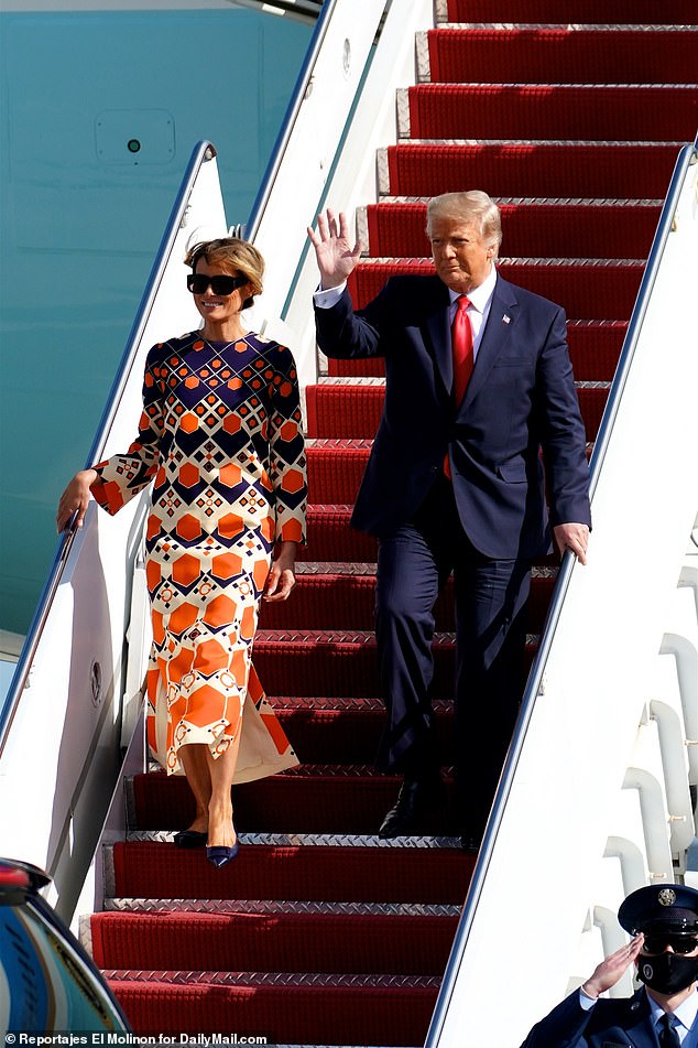 The 45th President of the United States and First Lady Melania are seen disembarking from Air Force One in Palm Beach, Florida.