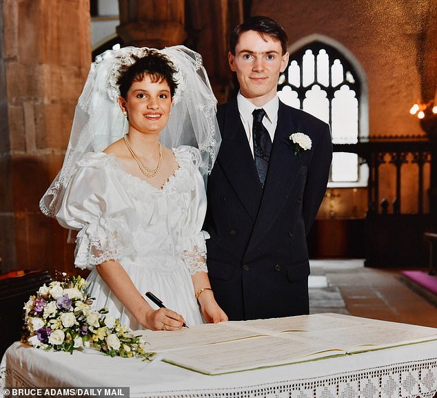 Sue became pregnant with her first child, Christopher, when she was just 14 and Noel was 18. Above: Pictured on their wedding day at Kendal Parish Church in 1992.